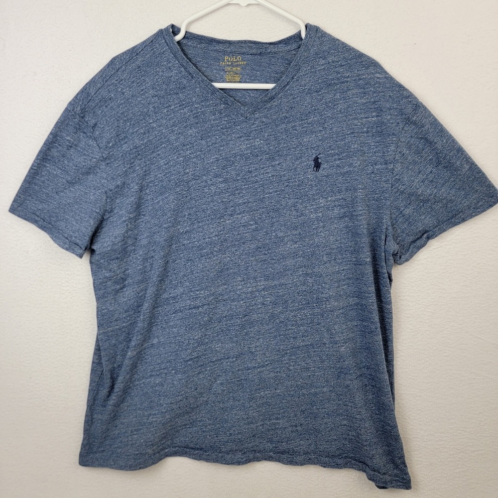 Polo Ralph Lauren T-Shirt Men Large Heather Blue Short Sleeve V-Neck Classic Fit